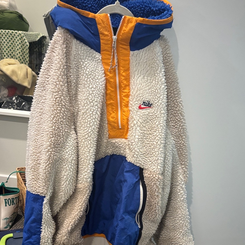 Nike Fleece Vintage Jacket in Cream, Blue, and Orange